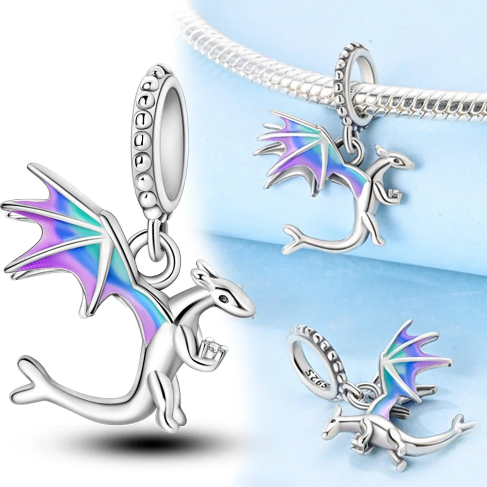 925 Sterling Silver Jurassic T-Rex Flying Dragon Charm Pendant Beads Fit 925 Original Bracelet for Women Jewelry Making