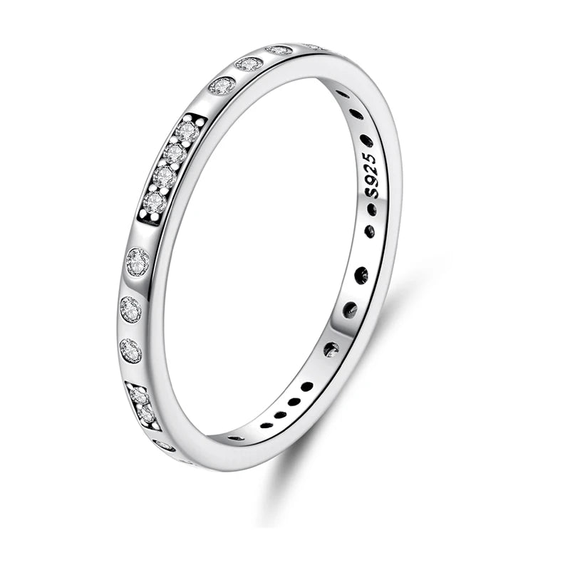 WOSTU 925 Sterling Silver I Love You Morse Code Ring For Women , Shiny AAA Zircon Promise Rings Anniversary Jewelry Gift