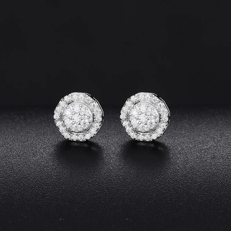 Top Quality 100% 925 Silver Earrings Fashion Classic Round Unisex Moissanite Earring  For Women Jewelry