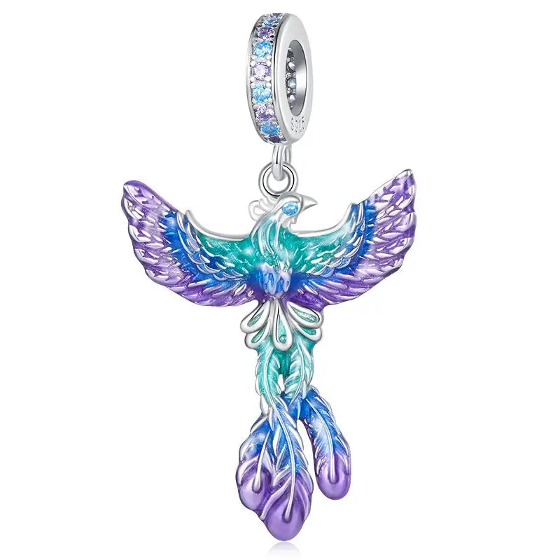BAMOER 925 Sterling Silver Animal Pendant Colorful Zoo World Flying Dragon Beads Original for Women Teens DIY Cute Necklace