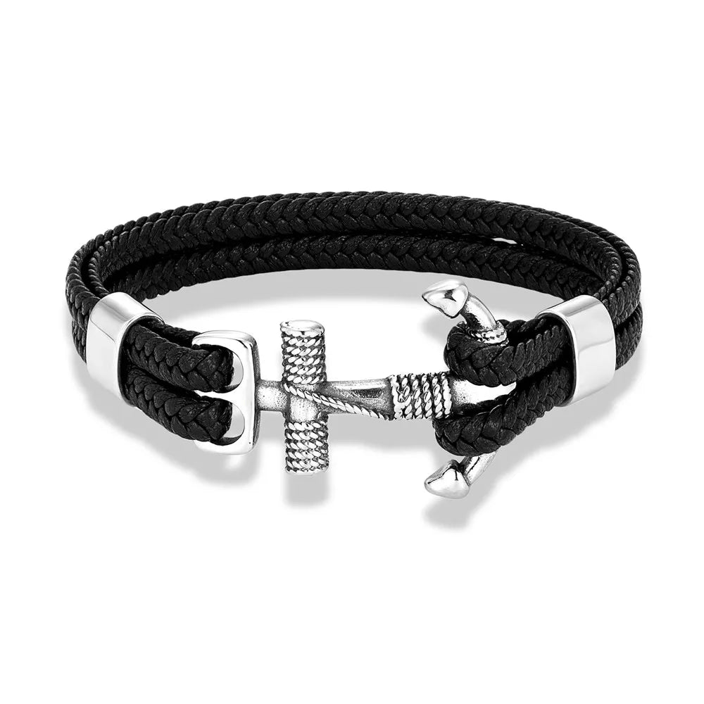 MKENDN Navy Style Men Vintage Anchor Bracelet Handmade Woven Multilayer Leather Bracelets Women Cuff Wrap Rope Wristband Gift
