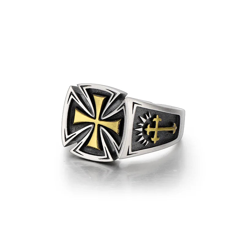 Bague Croix de Guerre rétro pour homme, accessoire croix, couleur argent, style punk gothique, bague ouverte ajustable, bijou unisexe fait main