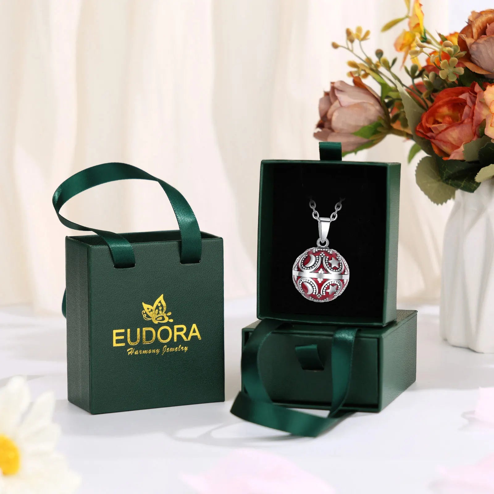 Eudora Collier Bola de Grossesse Necklace 20mm Ball Stars Moon Angel Caller Musical Bell Pendant Jewelry Gift for Pregnant Women