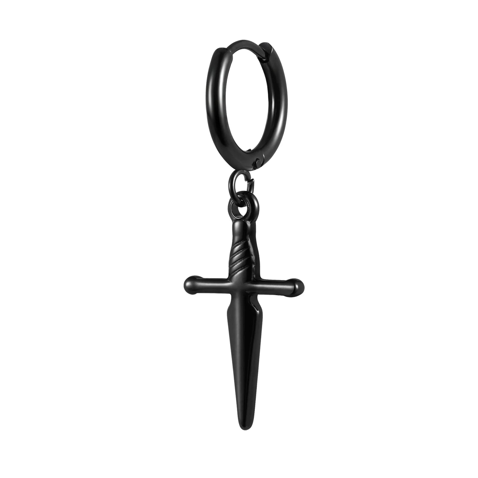 Vnox Gothic Dagger Sword Dangle Drop Earrings for Men Boys, Minimalist Stainless Steel Hoops,Hypoallergenic Fashion  Jewelry