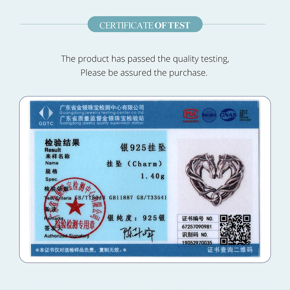 BAMOER 925 Sterling Silber Doppelpferde-Knotenperlen Retro-Herzanhänger für Damen Halskette DIY Schmuckzubehör