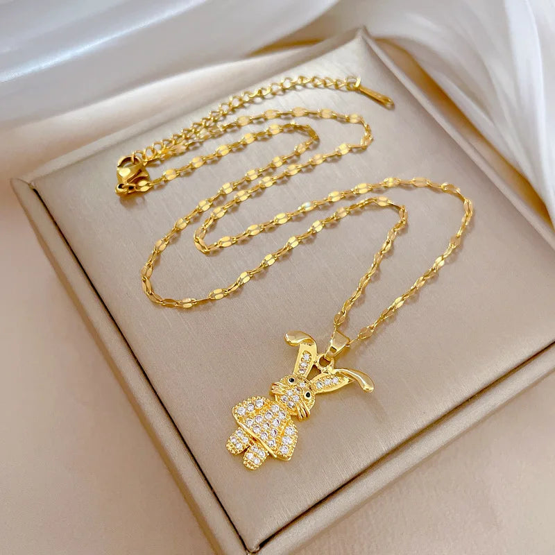 Collier pendentif lapin de Pâques en acier inoxydable 316L DIEYURO pour femme et fille - Nouvelle tendance - Bijou à offrir en cadeau pour une fête