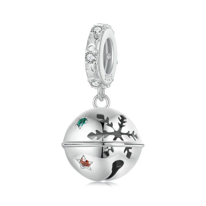 WOSTU 925 Silver Christmas House reindeer Beads Xmas bell Safty Chain Charms, Crystal Ball snowflake Pendant DIy Jewelry Gift