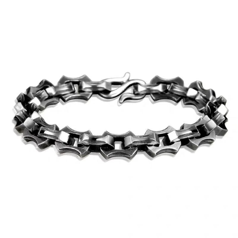MKENDN  Punk Rock Vintage Oxidized Black Keel Chain Link Men Bracelet Punk Metal  Motorcycle Bracelets Male Jewelry