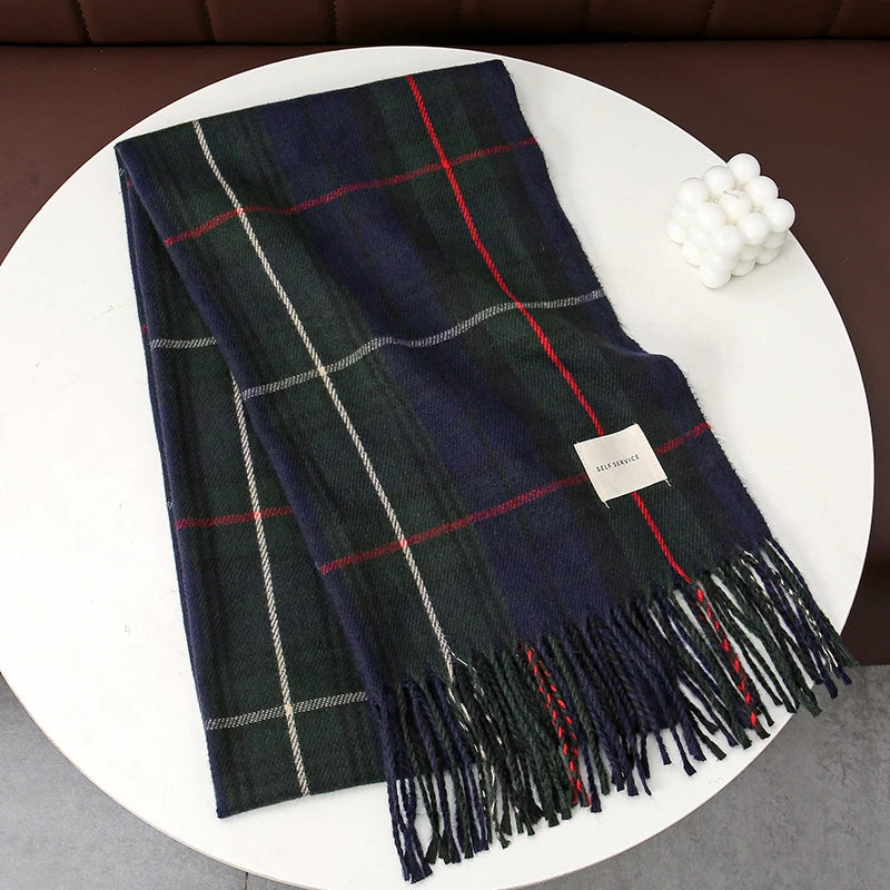 Winter Plaid Scarf Design Women Cashmere Pashmina Warm Shawl Lady Wrap Tassel Scarves Knitted Men Foulard Thick Blanket 2024 - Madeinsea©