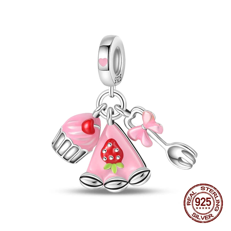 925 Silver Change Color Strawberry Cherry Avocado Fruit Series Charms Beads For 925 Original Bracelets DIY Birthday Jewelry Gift