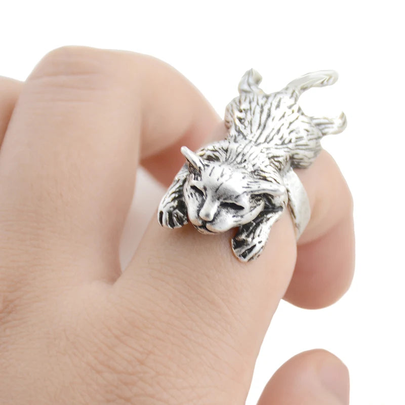 Retro Boho Animal Anel Cat Ring Men Punk Brass Knuckle Anillos Couple Rings For Women Girls Jewelry Pet Lover Gift Bijoux Femme