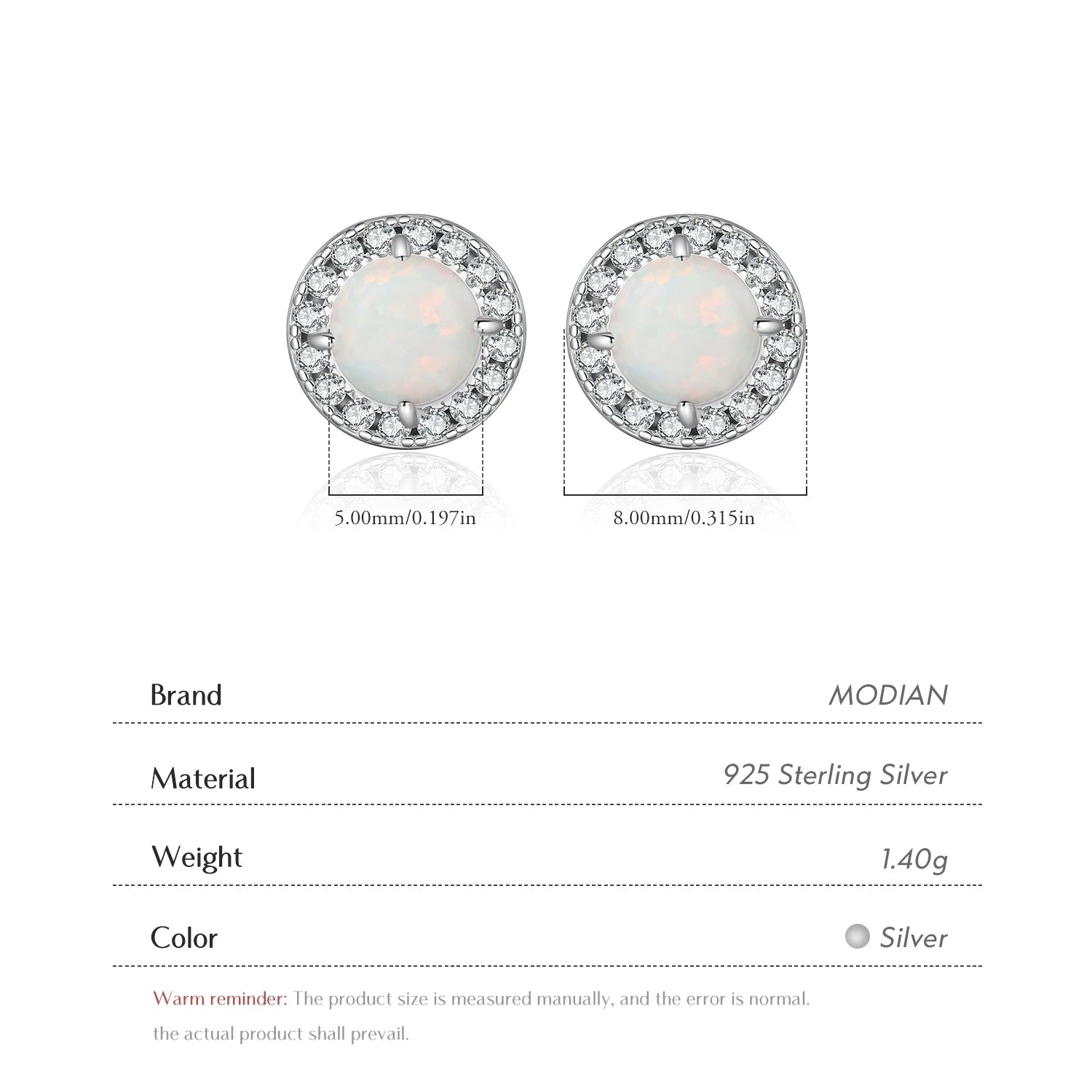 MODIAN 925 Sterling Silver Minimalist Round Opal Halo Ear Studs Daily Wear Studs Earrings For Women OL Fine Jewelry