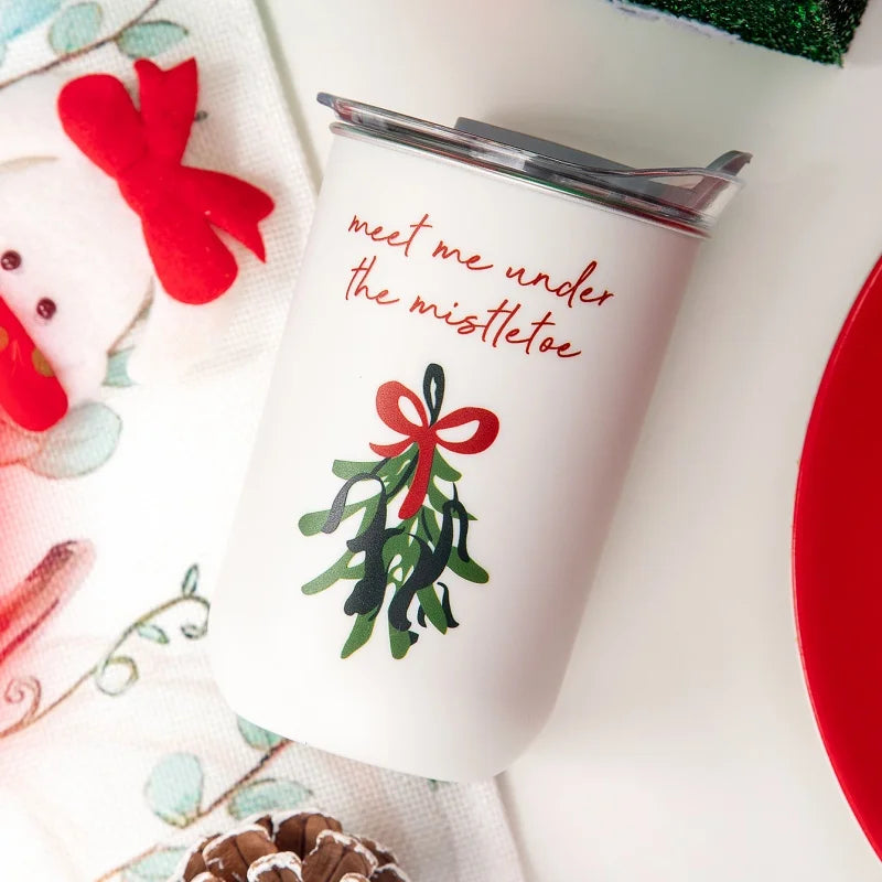 300ml Christmas Tree Thermos Cups Stainless Steel Coffee Cup Double-Layer Insulation Water Bottle For Outdoor Travel Beverage