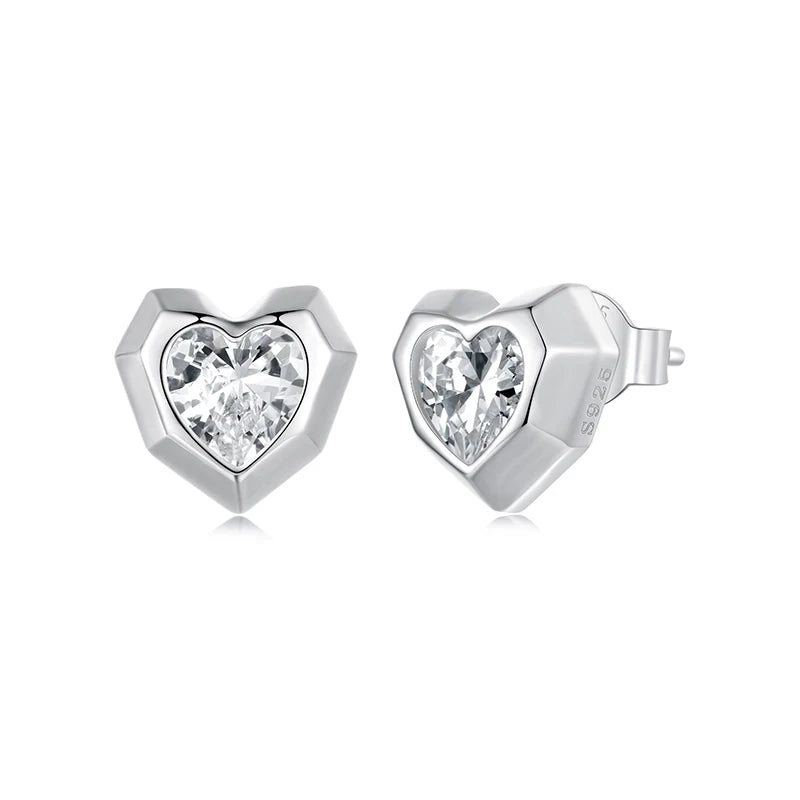 WOSTU 925 Sterling Silver Heart Stud Earrings for Women, Hypoallergenic Studs Luxury Prong Setting Gift for Valentines Day Mom