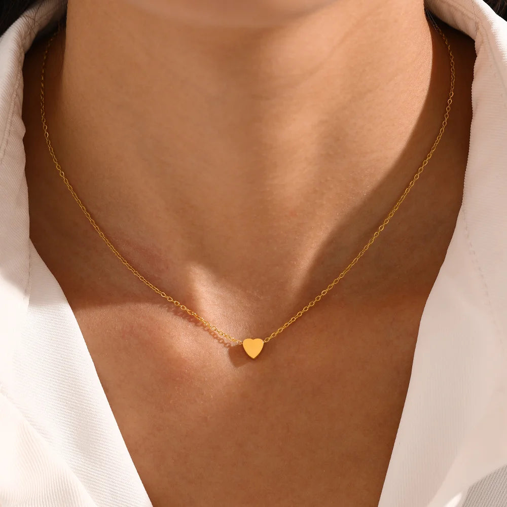 LUXUKISSKIDS Fashion Simple Heart Pendant Necklace for You Small Love Shape Stainless Steel Black Hearts Clavicle Choker Jewelry - Madeinsea©