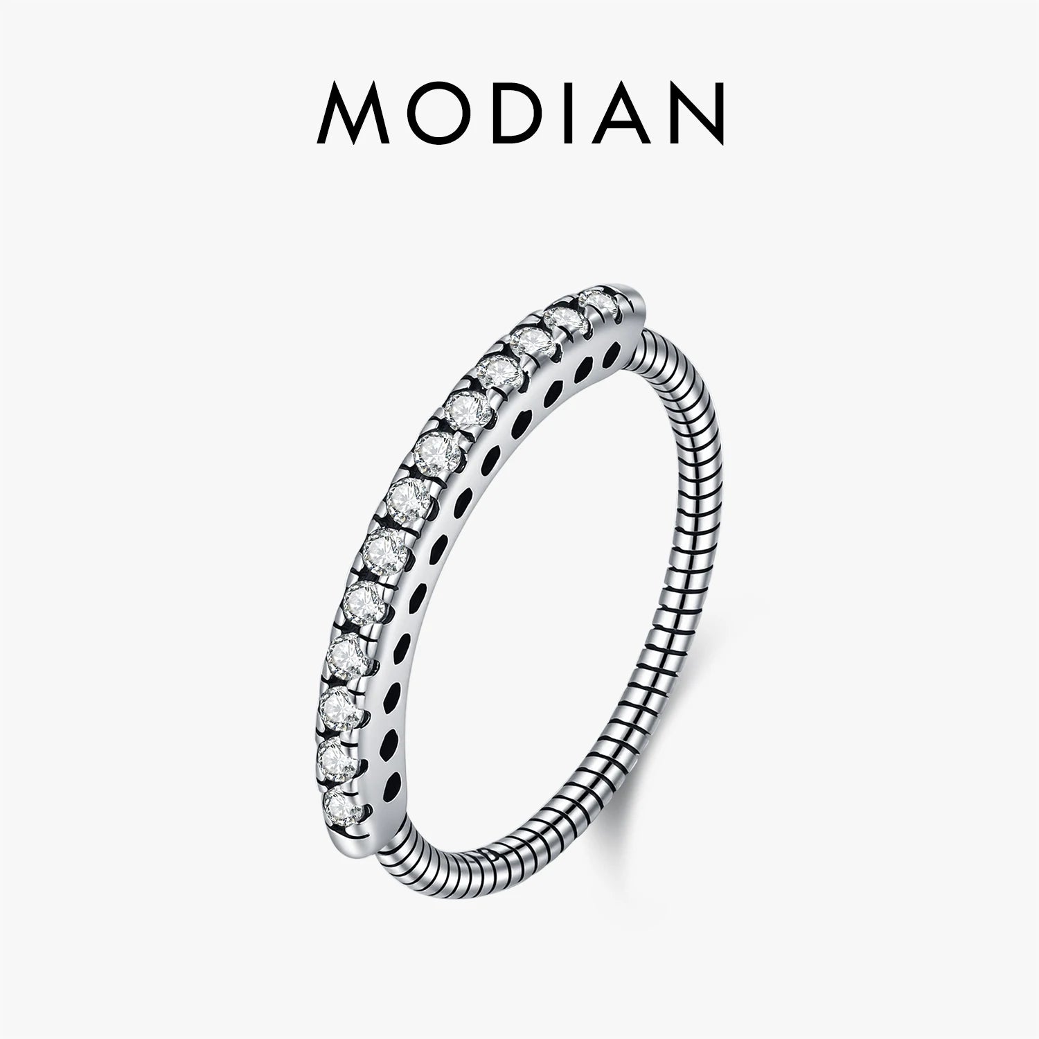 MODIAN 925 Sterling Silver Vintage Stacking Rings Sparkling Round CZ Finger Rings For Women Fine Jewelry Accessories