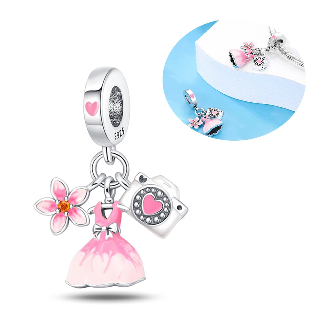 925 Silver Girl Lady Lipstick Makeup Charm Dangle Pendant Beads Fit Original Bangle Cosmetic Charms Bracelet DIY Making Jewelry