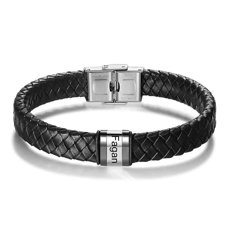 Personalized Bracelets for Men Custom Men's Name Bracelets Braid Leather Bracelet with 1-5 Names Engraved Personalized Gift for