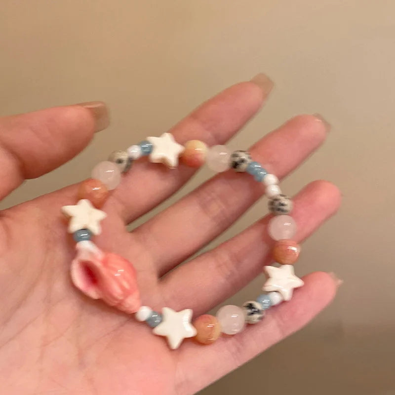 Handmade Ceramic Star Conch Bracelet For Women Girls Cute Cartoon Glass Acrylic Beaded Bangles Summer Beach Party Charm Jewelry