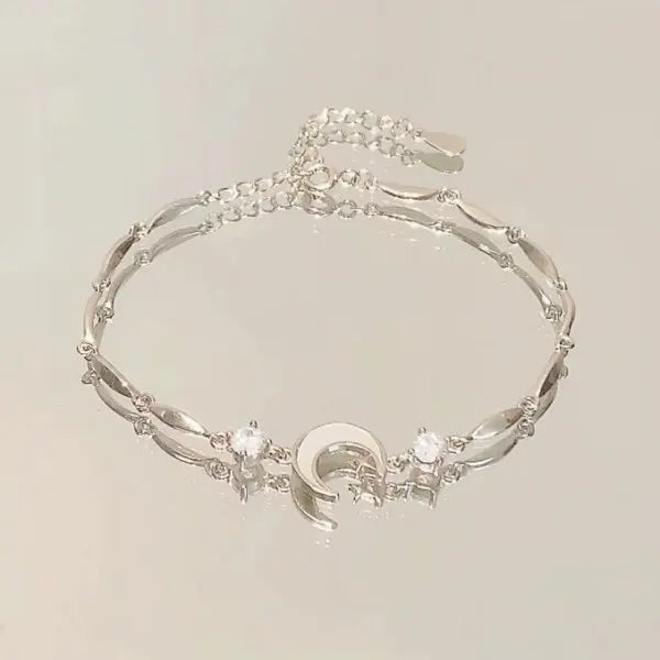 Koreanisches romantisches Mondperlenarmband für Damen, elegantes und exquisites Armband mit Stern- und Herzgliederkette, weihnachtlicher Schmuck