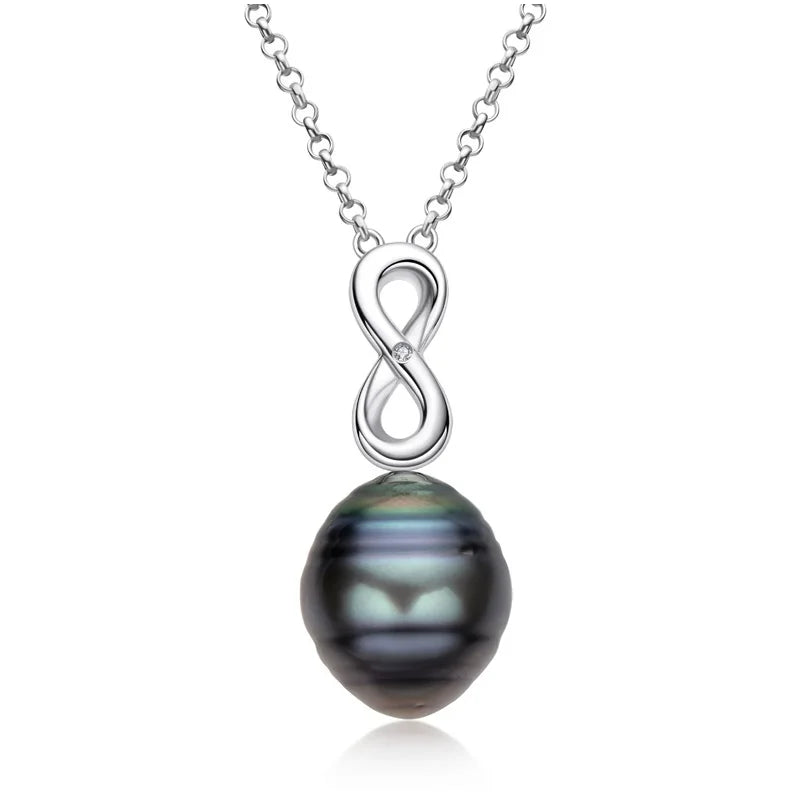 OXTAO 11mm Unique Design Baroque Spiral Black Pearl Pendant Necklace For Women 925 Sterling Silver Jewelry Chain Length 40+2+3Cm