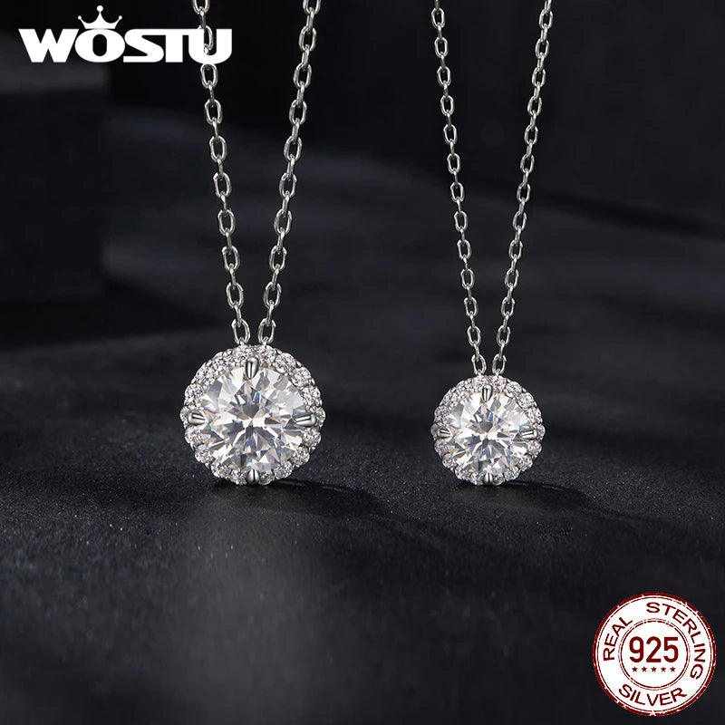 WOSTU 0.5 CT 1CT Moissanite Pendant Necklace Lab Diamond With GRA 925 Sterling Silver Flower Pendant Mom Lover Daugther Gift
