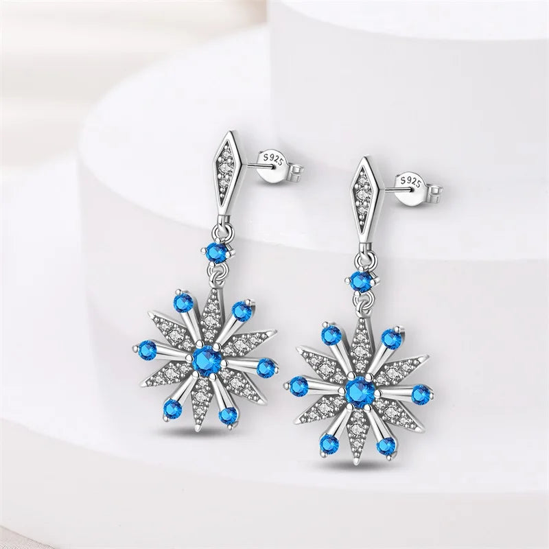 Winter Earrings 925 Silver Star Shining Romantic Snowflake Stud Earrings For Women Engagement Birthday Proluxy Fine Jewelry Gift