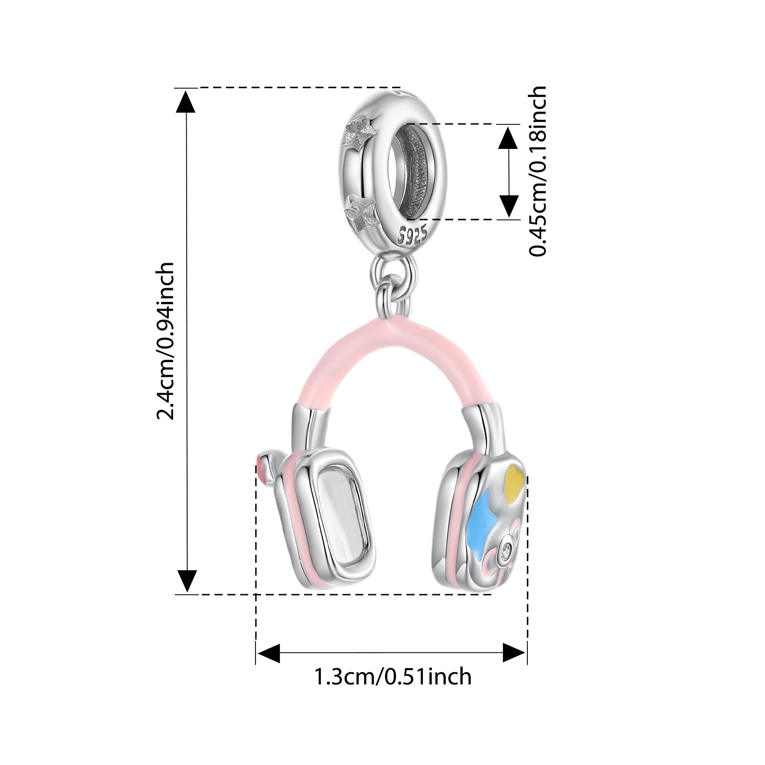 BISAER 925 Sterling Silver Pink Headphone Charm Bead Tennis Volleyball Barbell Pendant For Women Girl DIY Bracelets Fine Jewelry