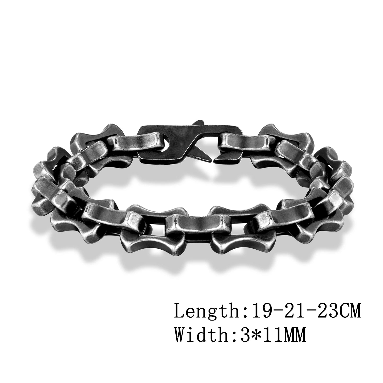 MKENDN Locomotive Retro Oxidized Black 11MM Keel Chain Link Men Trapezoidal Buckle Bracelet Steel Heavy Motorcycle Jewelry