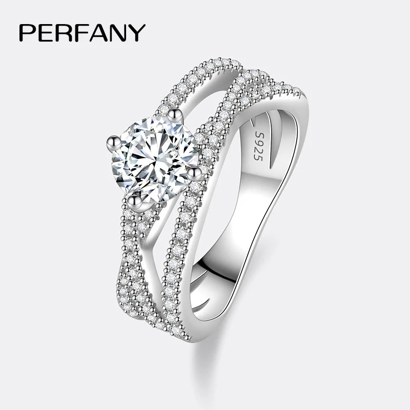 PERMANY 1CT Moissanite Ring for Women S925 Pure Silver Geometric Design Laboratory Diamond Fashion Wedding Jewelry