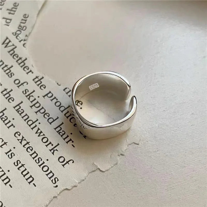 925 Sterling Silver Simple Ring For Women Fine Jewelry Finger Adjustable Open Vintage Smooth Ring For Party Birthday Gift