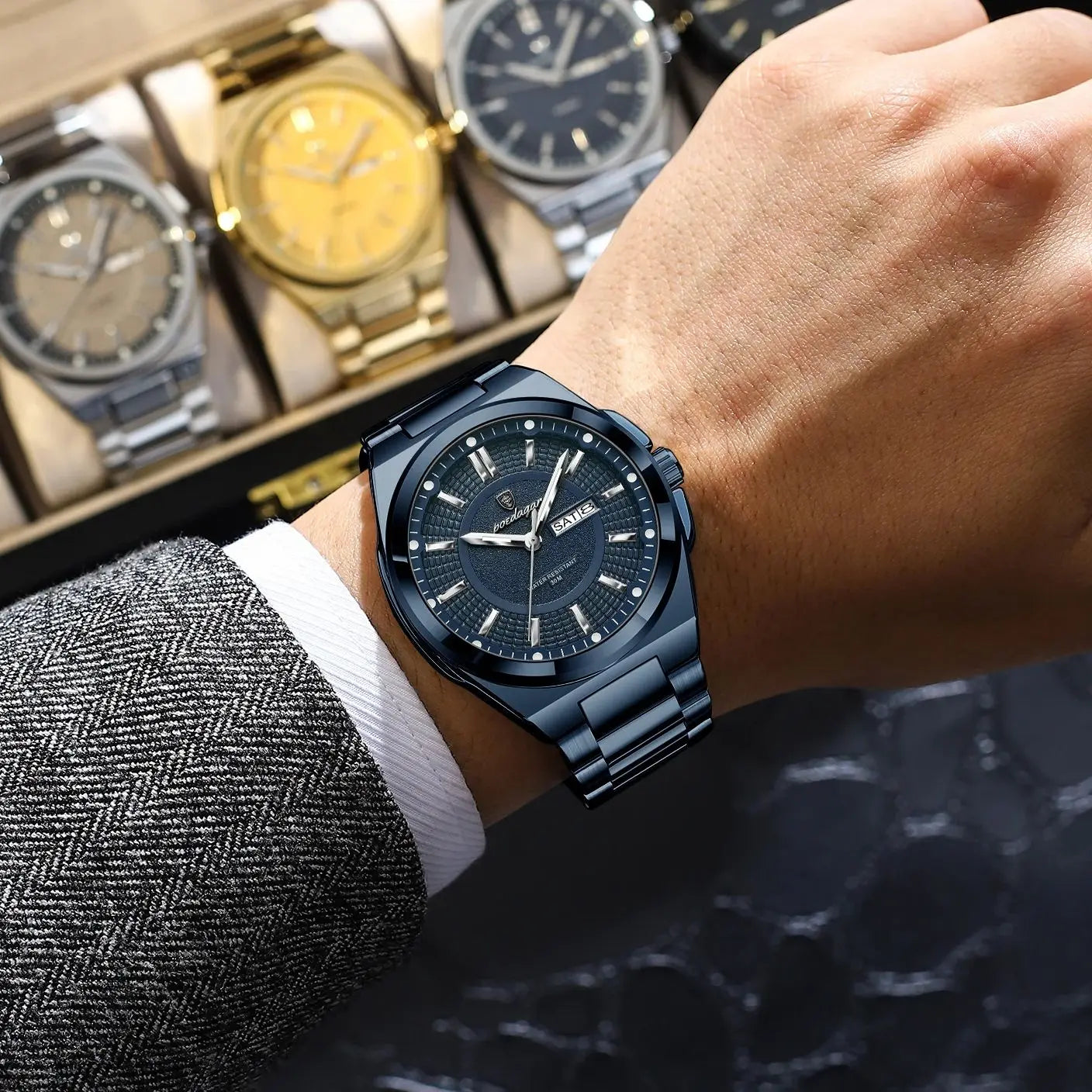 POEDAGAR Sport Original Men Clock Quartz Date Week Luxury Man Wristwatch Waterproof Luminous Stainless Steel Men's Watches Reloj - Madeinsea©