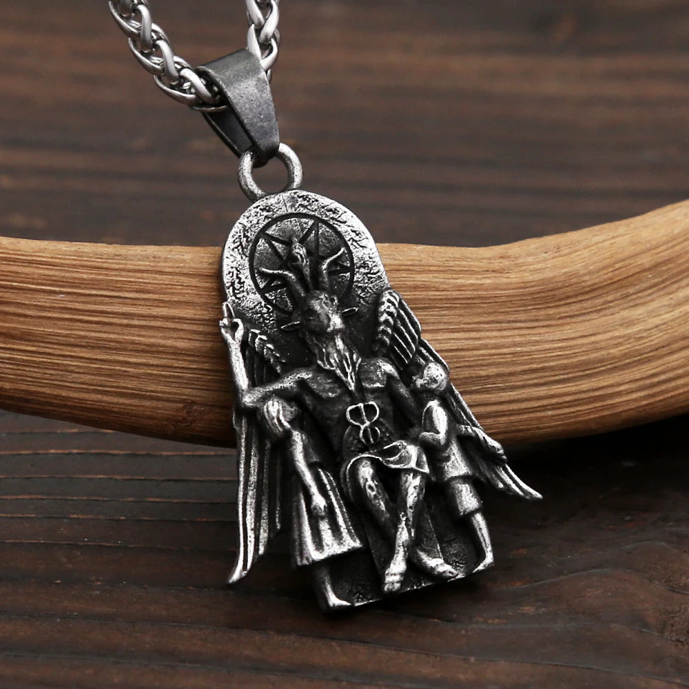 New Vintage Lucifer With Anubis Charm Pendant 316L Stainless Steel Baphomet Goat Satanic Necklaces For Men Amulet Jewelry Gifts