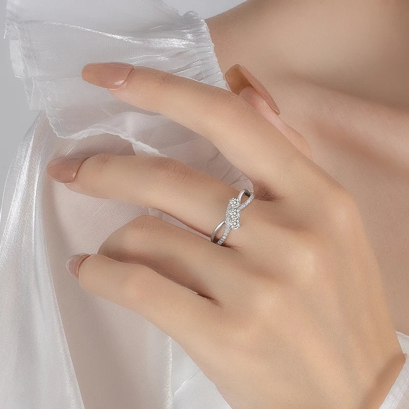 PERFANY Moissanite Ring for Women S925 Pure Silver Double Layer Geometric Design Laboratory Diamond Wedding Ring Fashion Jewelry