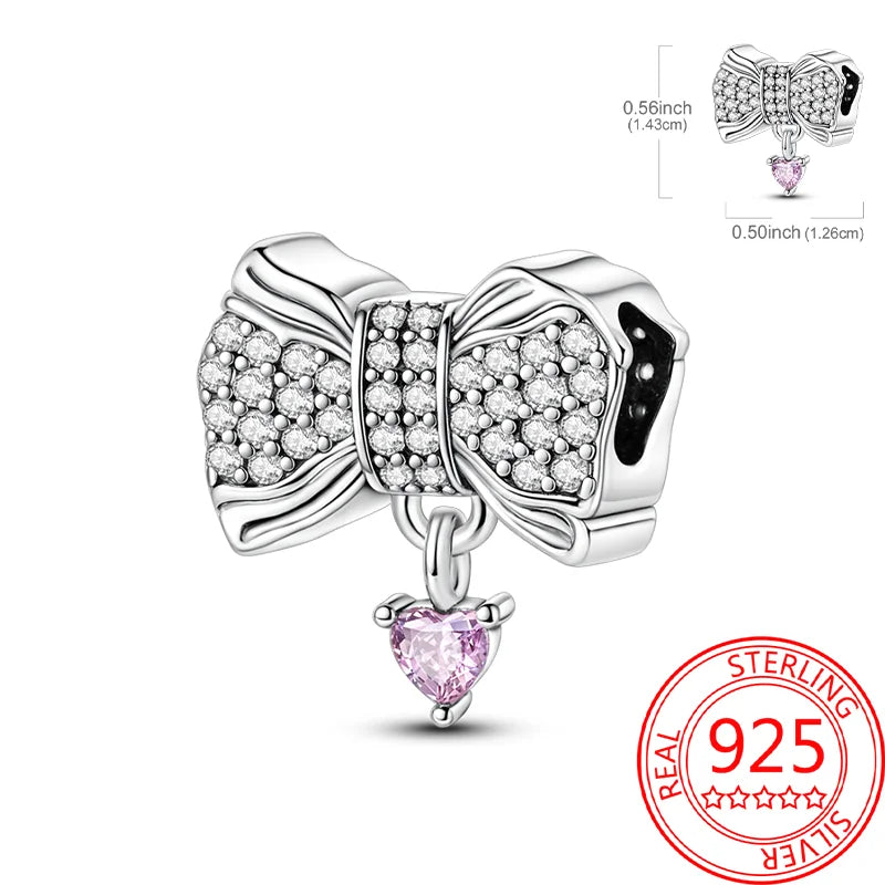 925 Sterling Silver Sparkling Pink Heart Charm Pendant Beads Fit Original Bracelet for Women Valentine Day Jewelry Gifts
