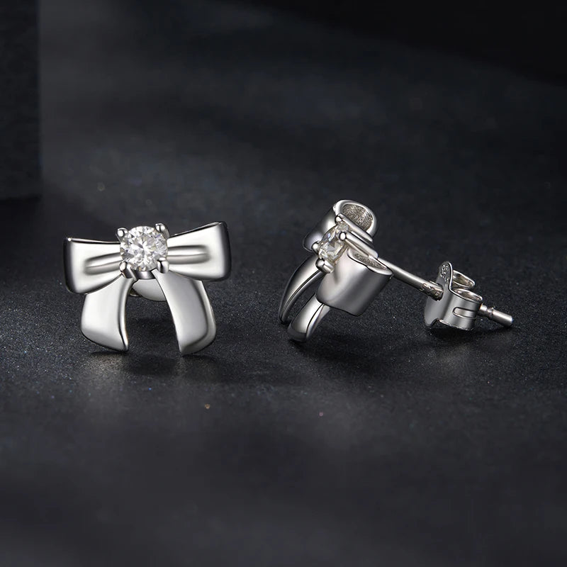 WOSTU Moissanite Bowknot Ear Clips Bow Wedding Stud Earrings For Women s925 Silver Lab Diamond Engagement Jewelry Birthday  Gift