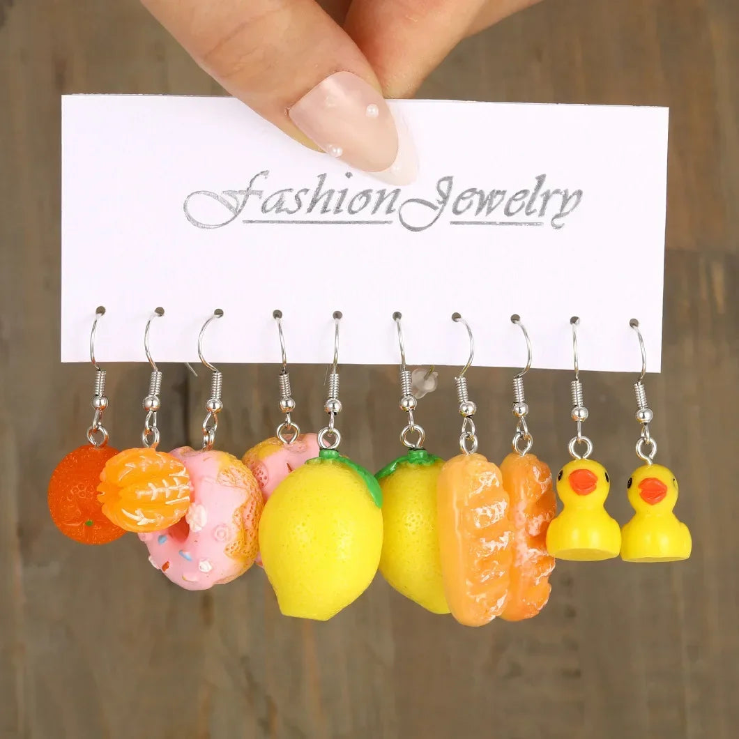 New Cartoon Heart Ice Cream Milk Tea Earrings Set for Women Girl Cute Colorful Geometric Animal Drop Earring Trendy Jewelry Gift - Madeinsea©