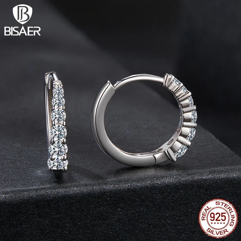 BISAER Multiple Dazzling Moissanite Hoop Earrings 925 Sterling Silver for Women Cut Lab Diamond Engagement Wedding Fine Jewelry