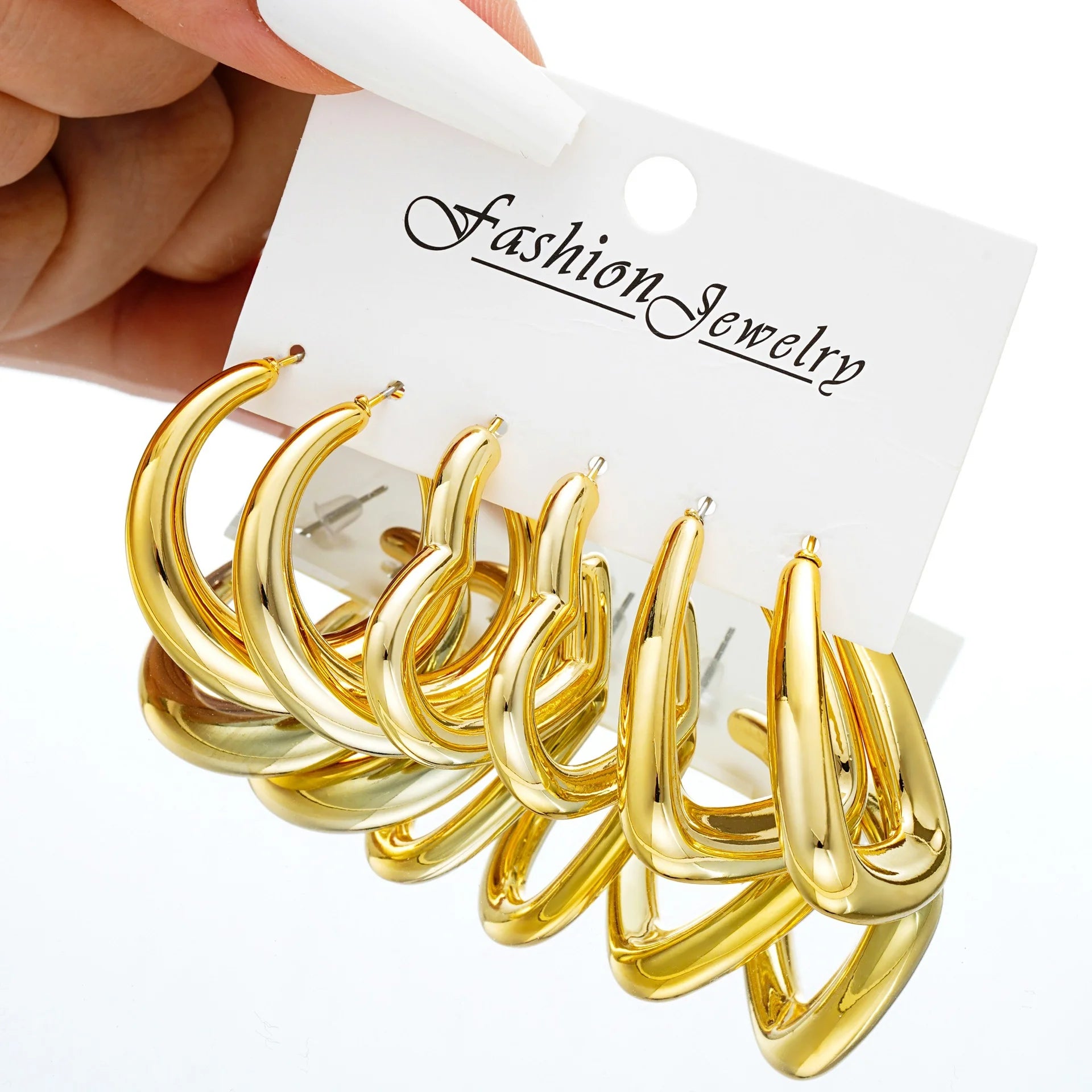 6pcs Chunky Gold Plated Waterdrop Hoop Earrings For Women Minimalist Smooth Thick Circle Drop Earring Lightweight Party Jewelry