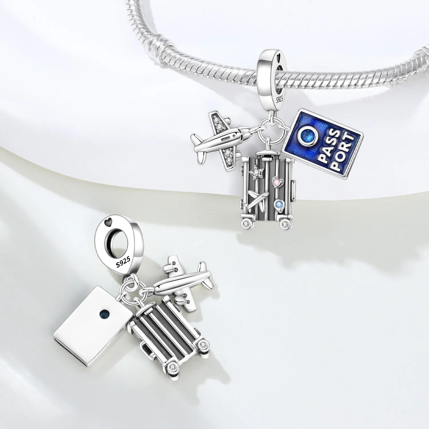 PANPOKI 925 Sterling Silver Airplane Passport Travel Box Beads Original Pendants Bracelet Charm Jewelry Party DIY Trendy Gifts