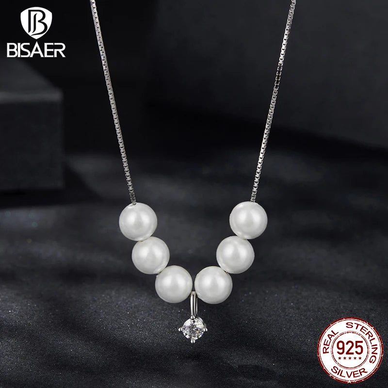 Collier BISAER Dancing Pearl Moissanite taillé en diamant de laboratoire plaqué argent sterling 925 chaîne en or blanc bijoux fins de mariage