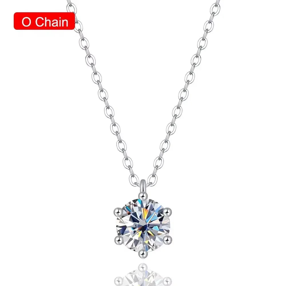 Serenty 1ct D Color Moissanite Pendant Necklace for Women Wedding Bridal 100% S925 Sterling Silver Neck Chain Plated 18K Jewelry