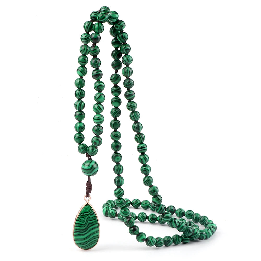 Natural Malachite Stone Beaded Necklaces&Bracelets Women Green Beads Pendants Charms 108 Mala Prayer Necklaces Men Yoga Jewelry - Madeinsea©