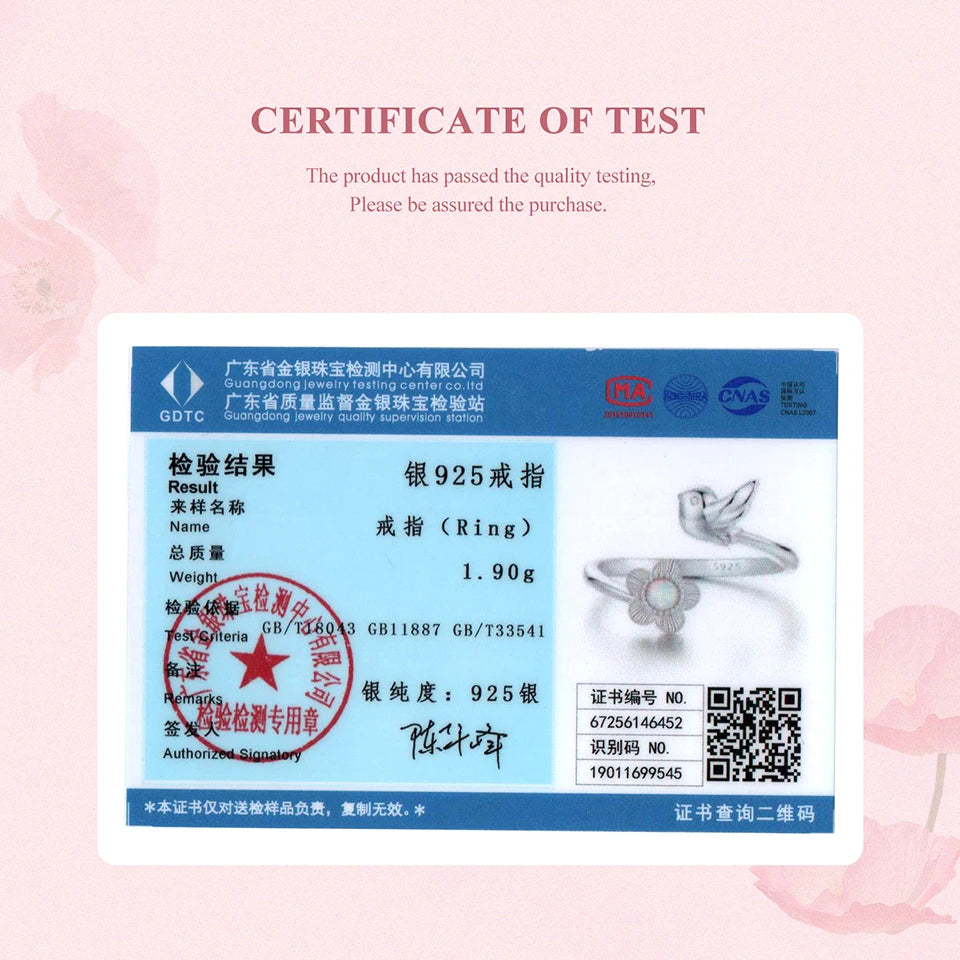 BAMOER 925 Sterling Silver Flower Bird Open Ring for Women, Cute Animal Jewelry Gift Fashion Birthday Graduation Gift BSR658-E