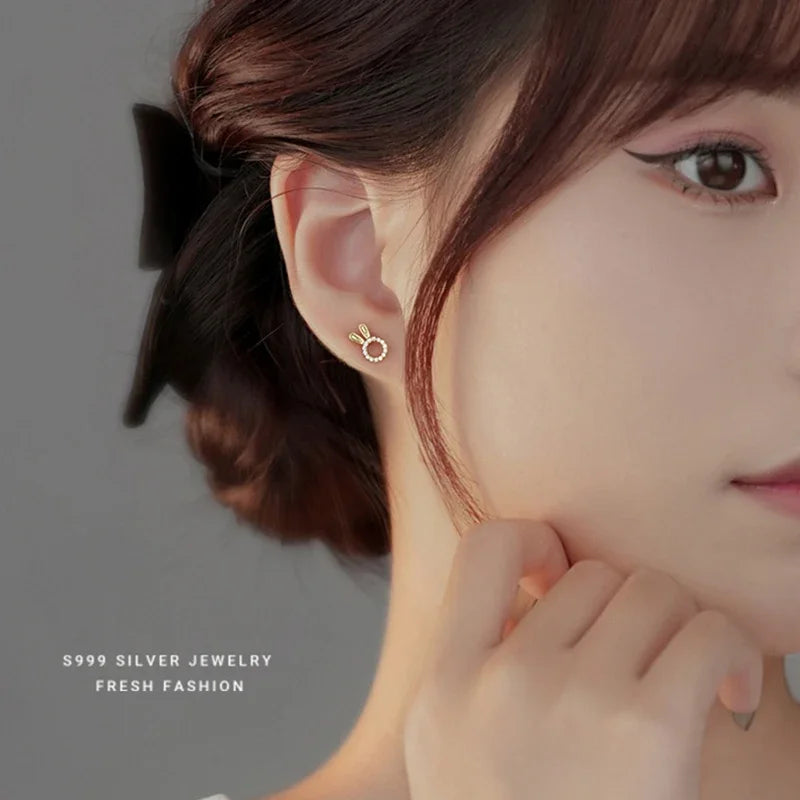 INZATT Real 925 Sterling Silver Zircon Carrot Rabbit Mini Stud Earrings for Women Cute Fine Jewelry 2024 Trendy Accessories