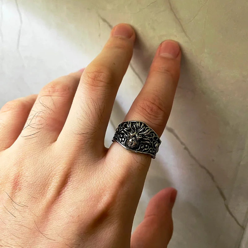 Retro Cthulhu Ring For Men Silver Color Punk Gothic Rock Hiphop Ring Handmade Designer Jewelry Biker Accessories Creative Gift