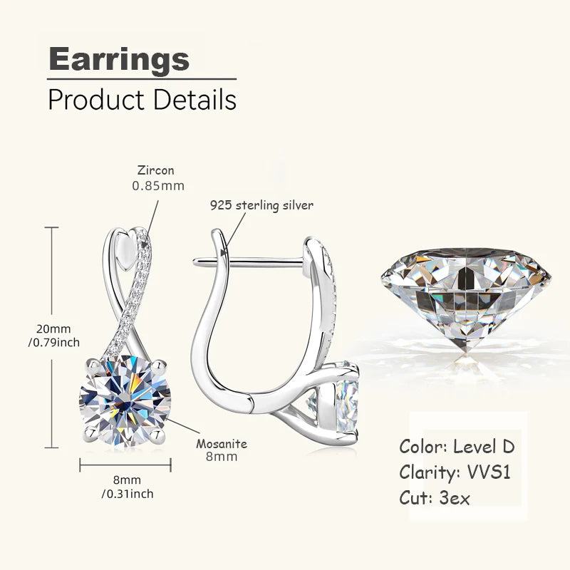 OXTAO 8mm 2.0CT Moissanite Huggie Hoop Infinite Loop Earrings  for Women 925 Sterling Silver Unique Fine Jewelry GRA Certificate