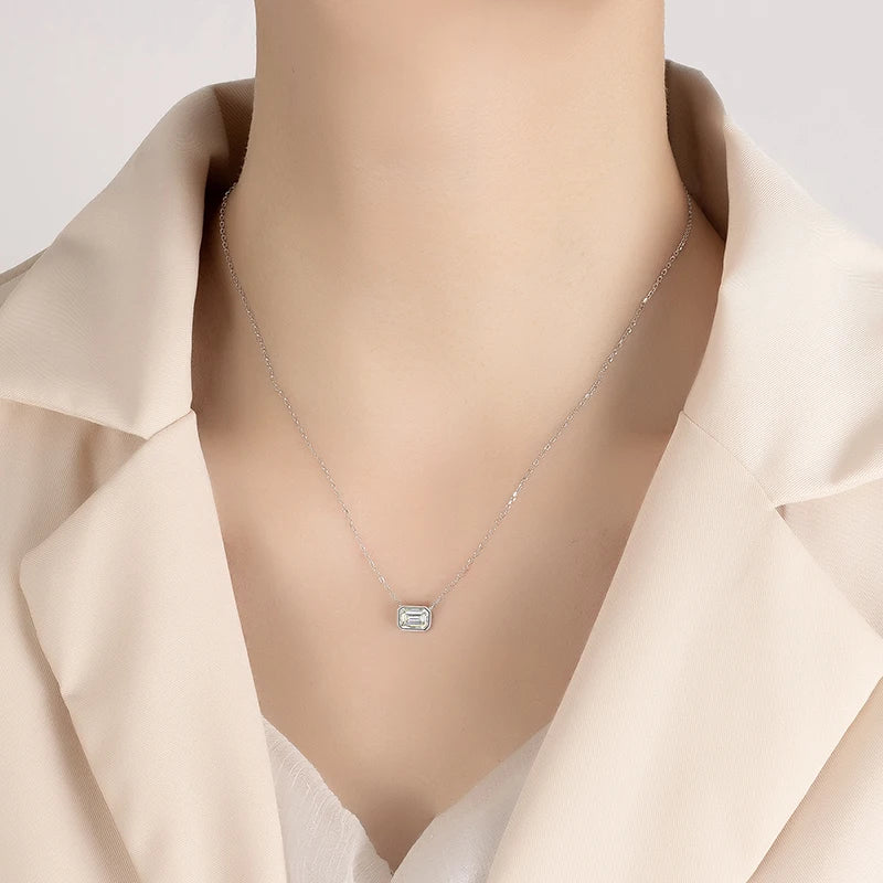 PERFANY 1CT Moissanite Necklace for Women S925 Pure Silver Emerald Cut Laboratory Diamond Pendant Fashion Party High-end Jewelry - Madeinsea©