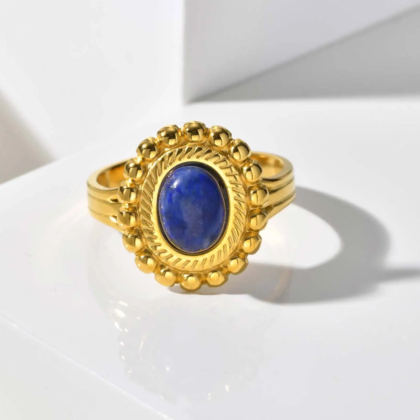 Vnox Brown Stone Eye-shaped Stainless Steel Rings Irregular Opening Trendy Rings  For Women Stone Finger Jewelry Never Lose