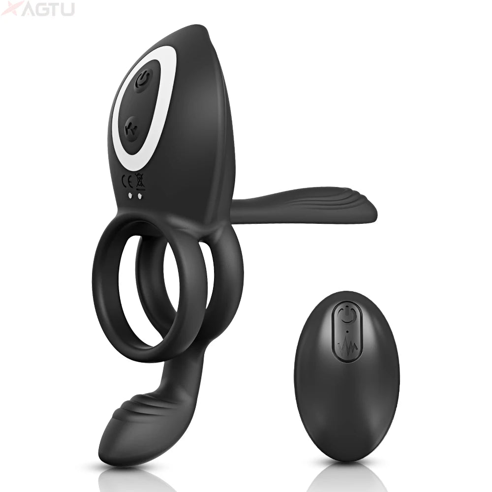 Cock Ring Vibrating for Men Ejaculation Delay Male Erectile Penis Ring G-Spot Clitoris Anal Stimulator Adult Sex Toy for Couples